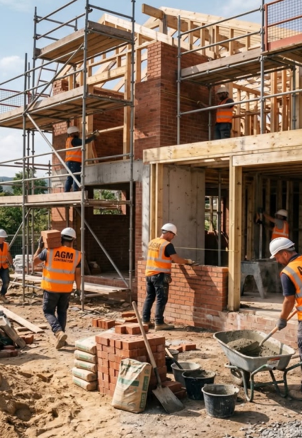 Construction team at a building site